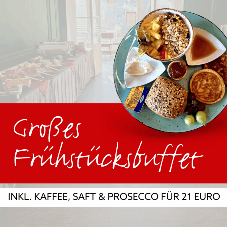 Großes Frühstücksbuffet im Café Luitpold Bamberg mit Kaffee, Saft und Prosecco