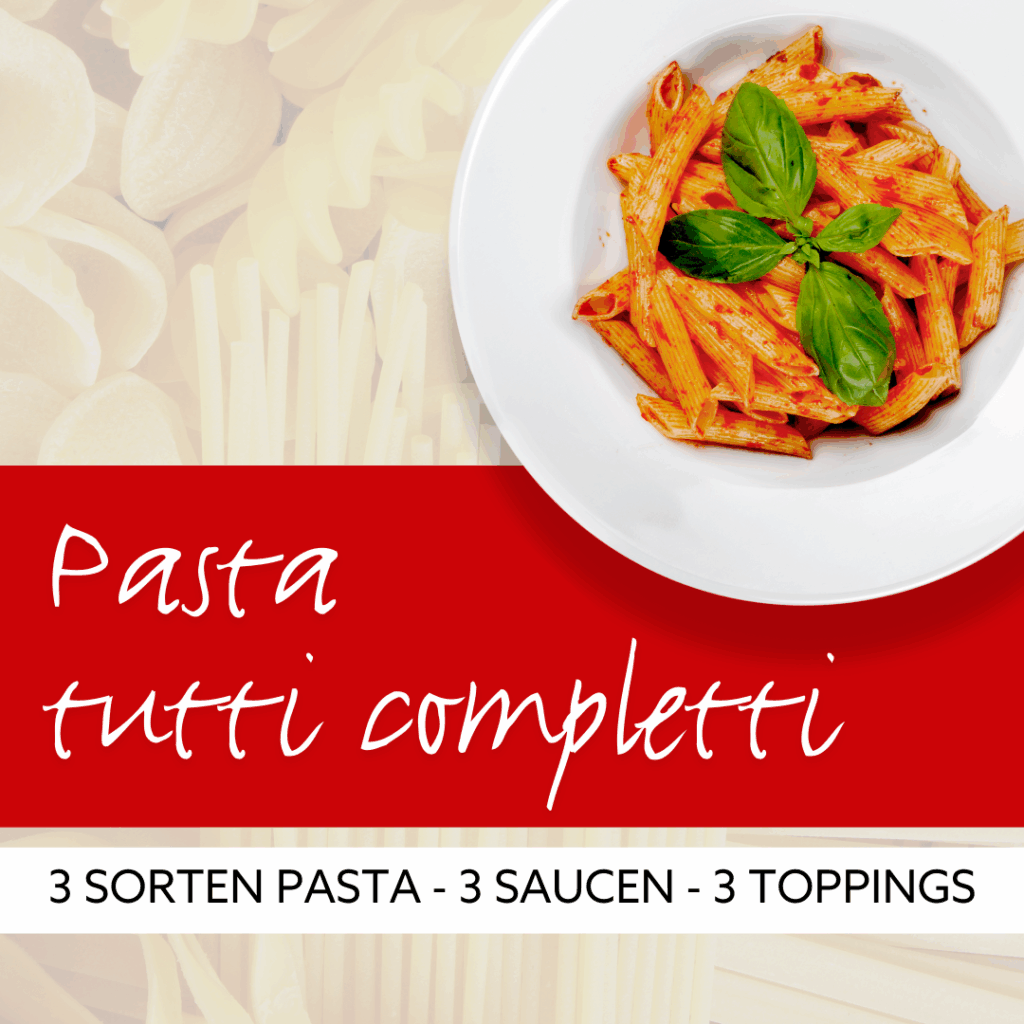 Pasta tutti completti im Café Luitpold Bamberg mit drei Sorten Pasta, drei Saucen und drei Toppings